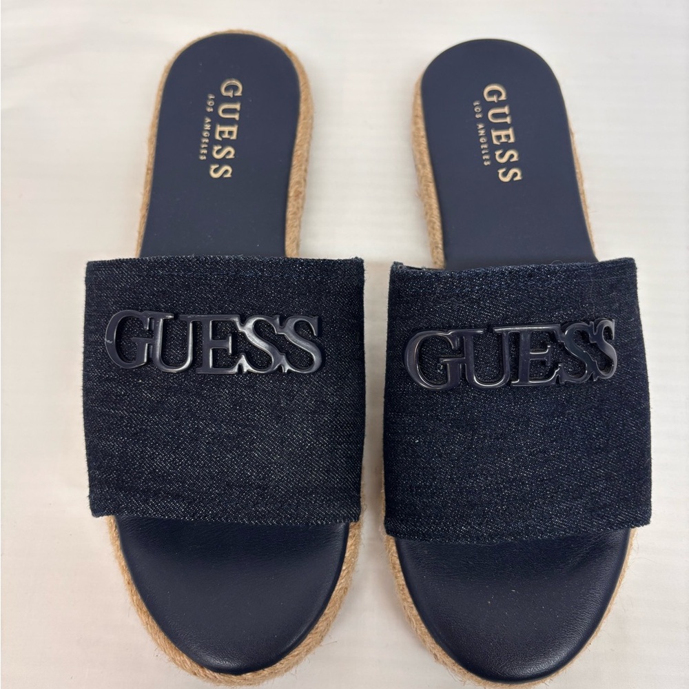 Guess Navy Denim Slide Sandals with Logo